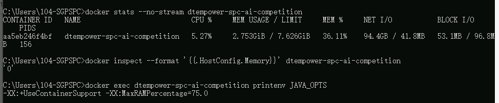 Docker 内存和 JVM 参数现场结果